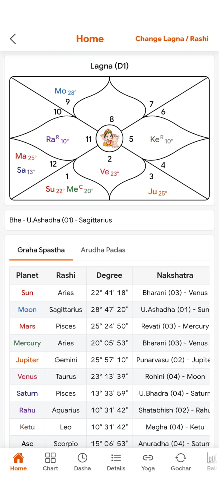 Jyotish Sarathi Kundali app on Android — Vedic birth chart software — screenshot 4